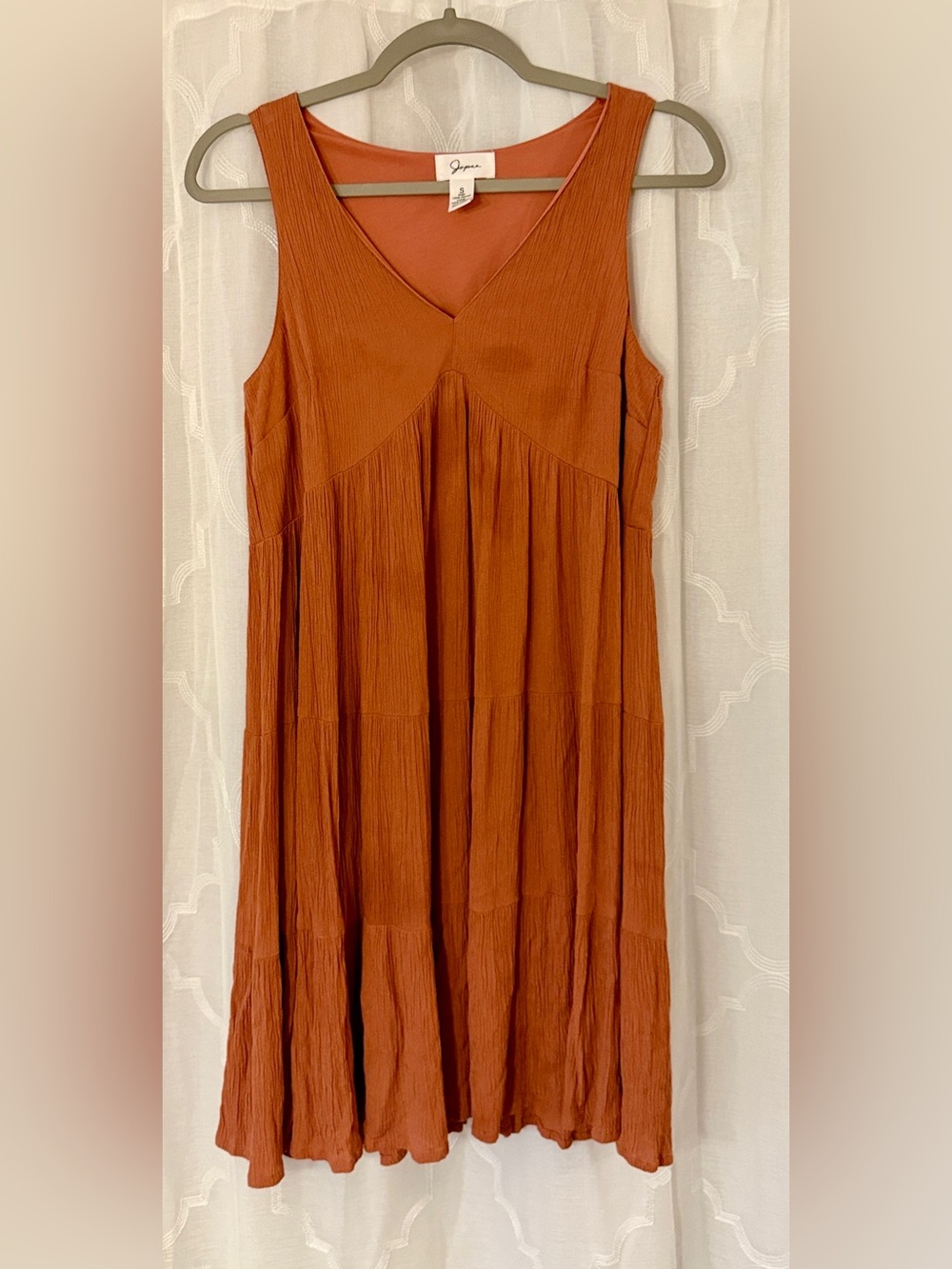 Japna Rust Orange Crinkle Midi Dress Small Boho Sleeveless V Neck